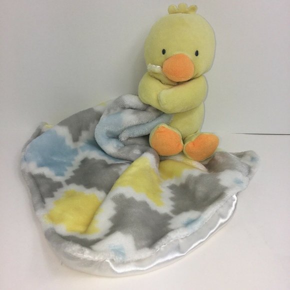 Baby Starters Duck Lovey Security Blanket Satin Rattle Ducky Yellow Gray Blue - Picture 2 of 12